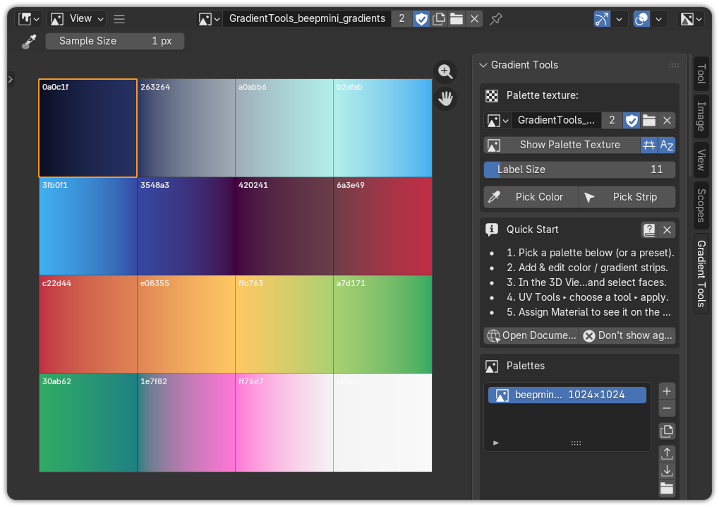 The palette texture with grid overlay and active-strip highlight