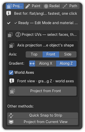 The Project tab — axis buttons, gradient direction and Invert